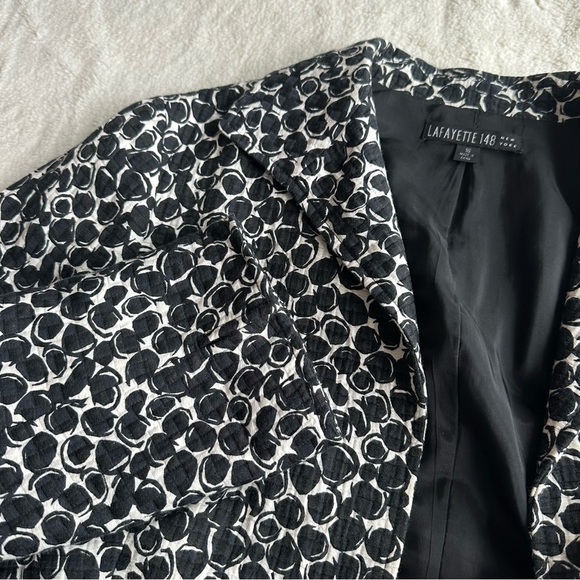 Lafayette 148 Cotton Silk Black White Geometric Circles Blazer XL (16) - Picture 11 of 14